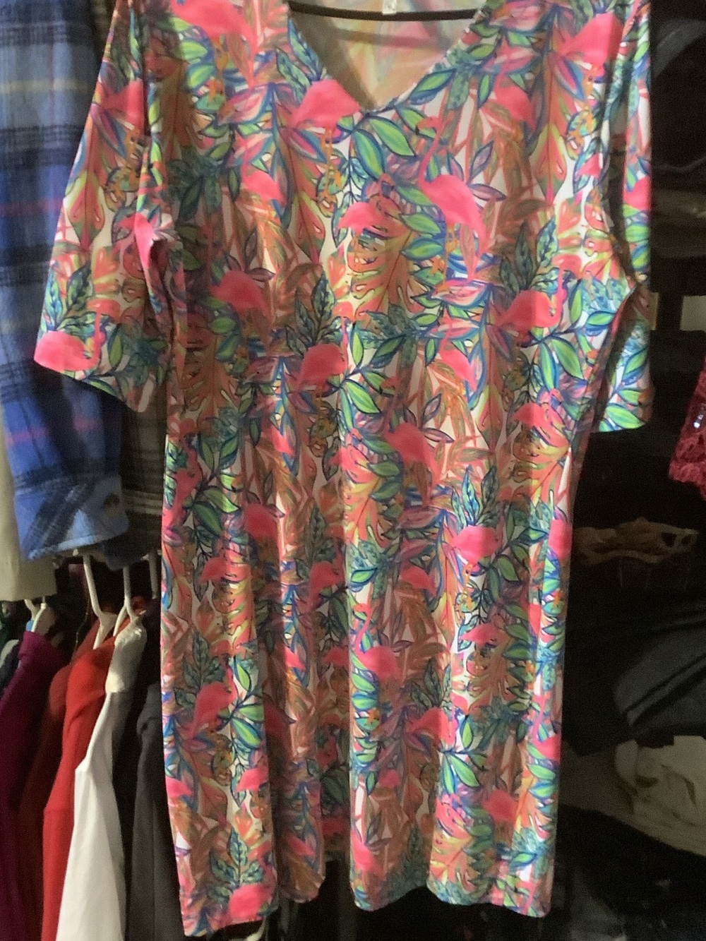 V-Neck Midi Dress in Pink Tropical Floral